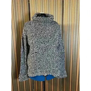 Cozy Black and White Marled Knit Sweater with Textured Cuffs and Collar